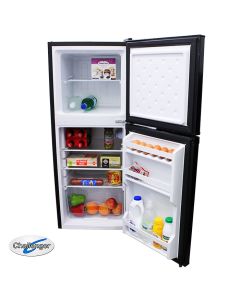 Challenger 118L DC Black Top Mount Fridge Freezer front